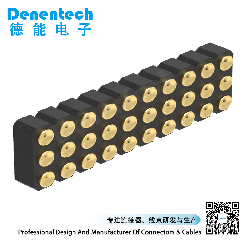 Denentech 2.54MM pogo pin H2.5MM triple row female straight SMT concave high current pogo pin connector